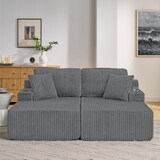 thumbnail of 2-Sitzer Schlafsofa Lounge Sofa Relaxsessel Kordstoff Grau 78×154×186 cm mit Magazintasche, Getränkehalter, Kissen, vielseitig und pflegeleicht
