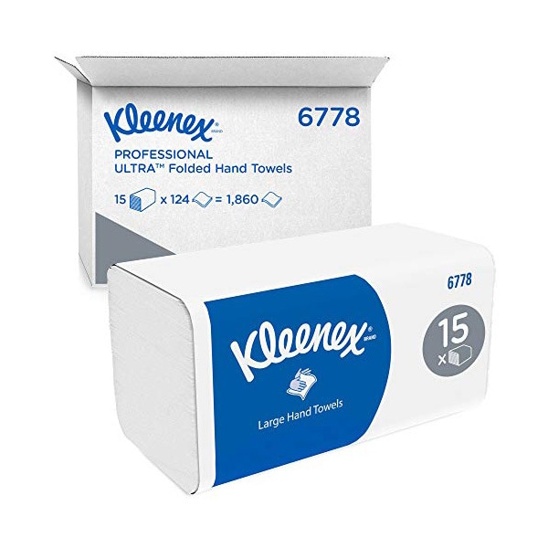 KLEENEX Colis de 15 Paquets de 124 Essuie-mains ultra doux extrême 2 plis plié en Z Ft 21,5x31,5 cm Blanc
