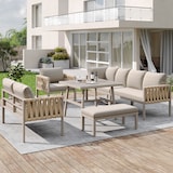 thumbnail of Merax Tuinmeubelset voor 6-7 personen, tuinmeubelset met touwvlechtwerk met gegalvaniseerd ijzeren frame, inclusief alle zit- en rugkussens, beige