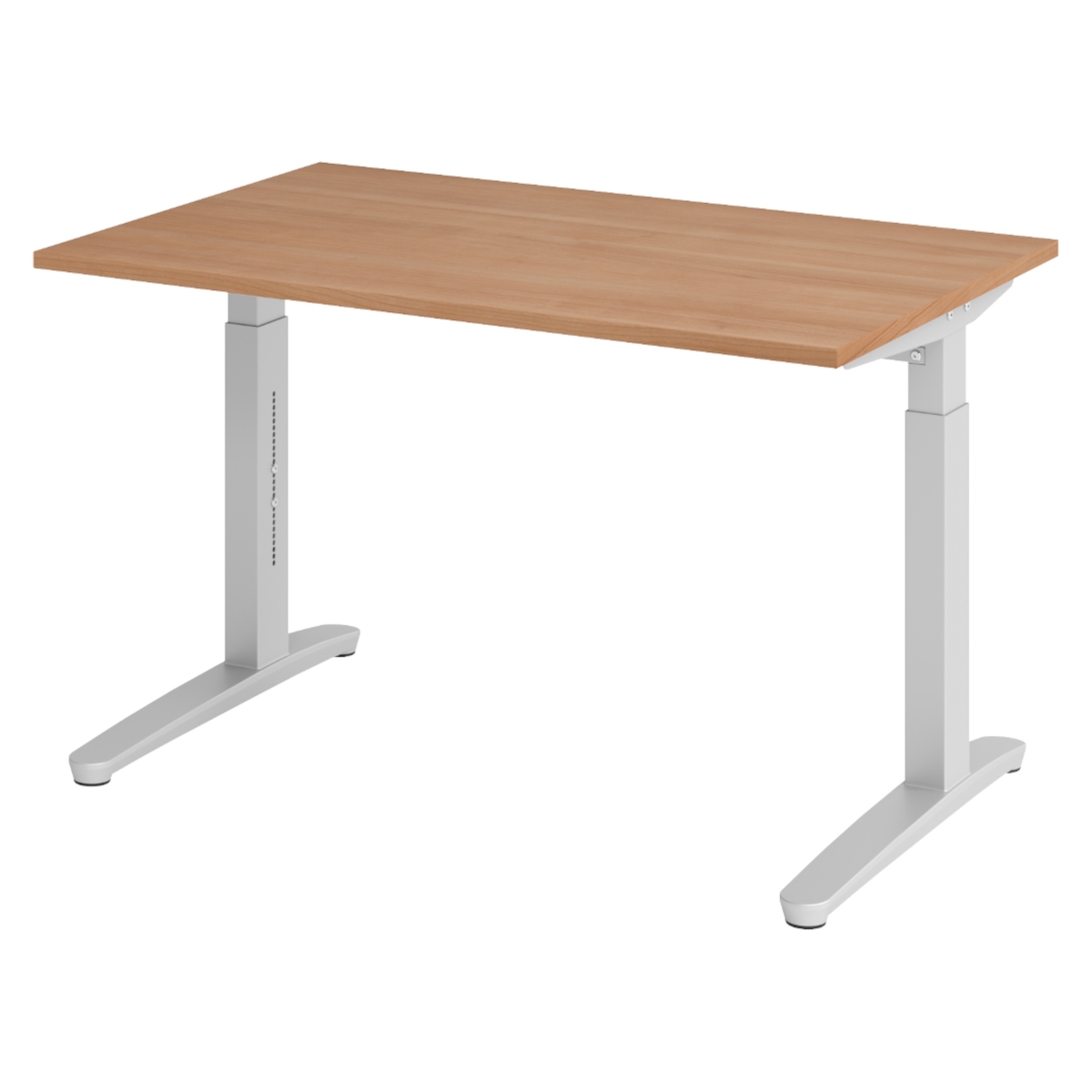 bümö manuell höhenverstellbarer Schreibtisch 120x80 in Nussbaum, Gestell in silber - PC Tisch höhenverstellbar & klein, höhenverstellbarer Tisch