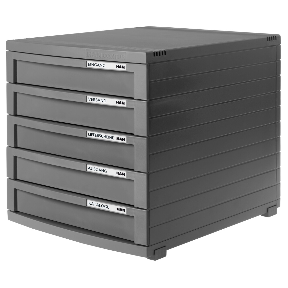 Schubladenbox CONTUR, DIN A4/B4/C4, 5 geschlossene Schubladen, dunkelgrau
