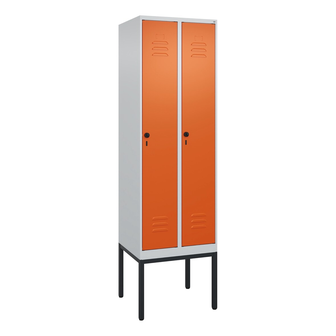 C+P Spind Classic PLUS, Gestell, 2 Abteile, HxBxT 212x60x50cm, Sicherheitsdrehriegel, Hellgrau/Reinorange von PROREGAL