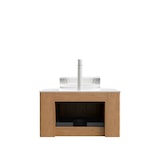 thumbnail of Hängender Badezimmer-Waschtisch 48×61×48 cm mit Rundem Kristallglasbecken in Carrara Weiß und Sperrholzschrank