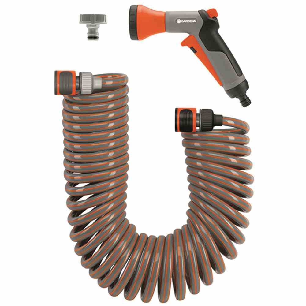 GARDENA Set  Spiralschlauch-Set mit Impulsbrause und Systemteilen, 10 m