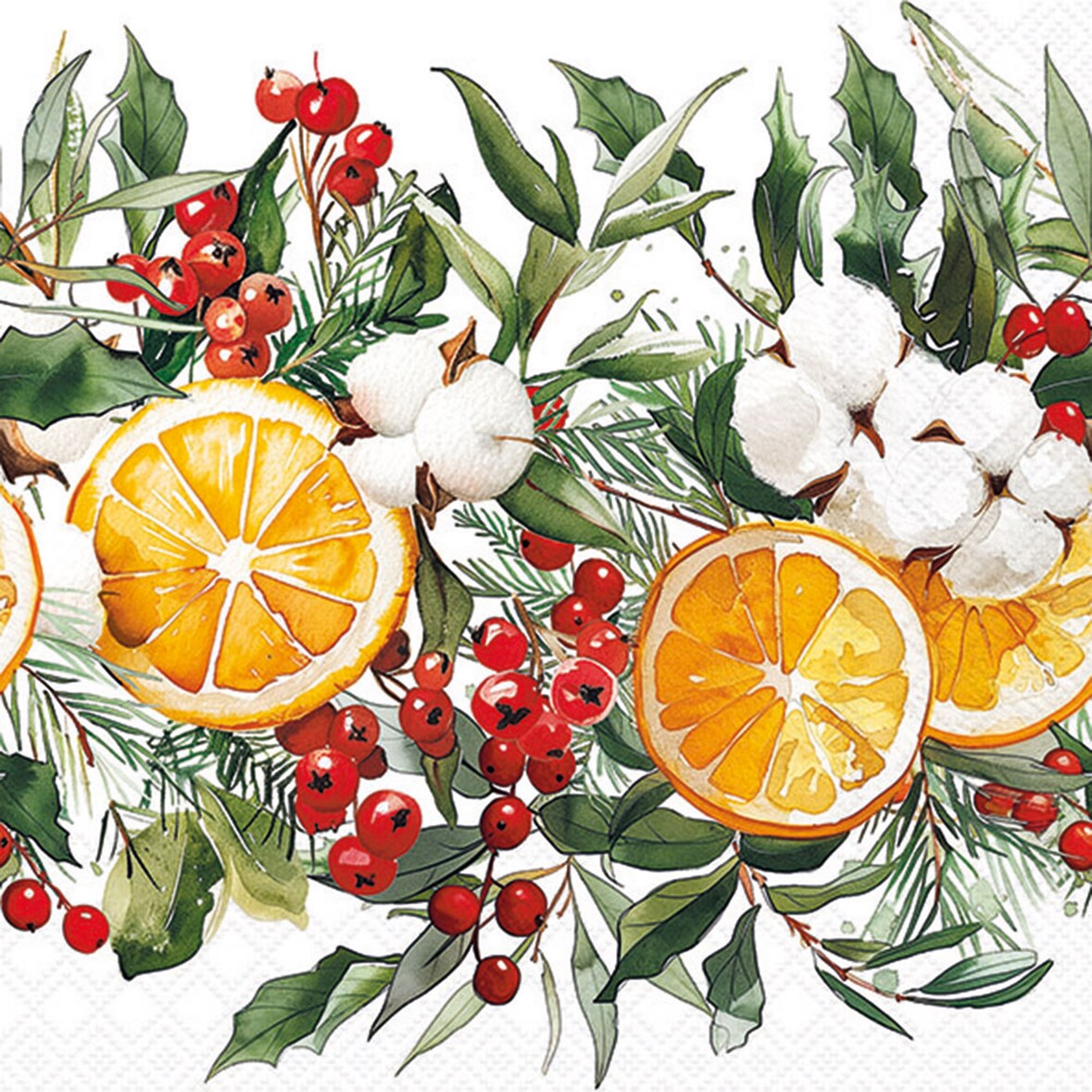 20 Servietten Papier 33x33cm 3-lagig - hochwertige Einweg Papierservietten mit Orangen Baumwolle & Beeren Motiv Weihnachtsservietten Tischdeko