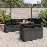thumbnail of vidaXL 9-teiliges Garten-Essensemble mit Kissen in Schwarz aus Poly Rattan und Akazie