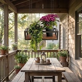 thumbnail of Prateleira FLOWERS suspensa no teto CASTANHO comprimento 55 cm com correntes para flores suporte de vidro vertical para jardim bar cozinha por Yelloo