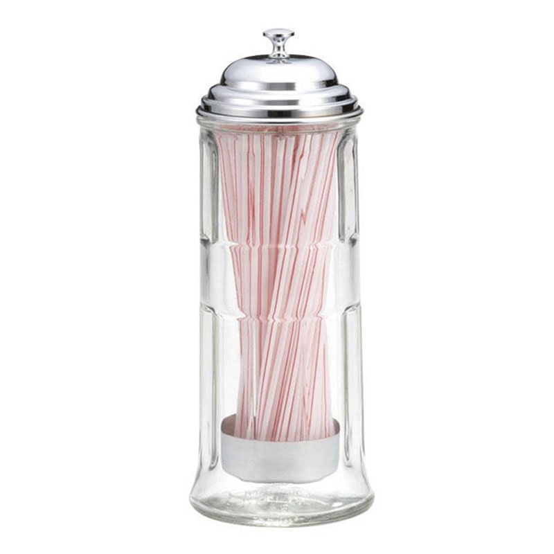 TABLECRAFT - H714CH/3 - Pack com 3 unidades - Dispensador palhinhas de vidro com tampa cromada - 11,1 x 11,1 x 28,3 cm - Transparente