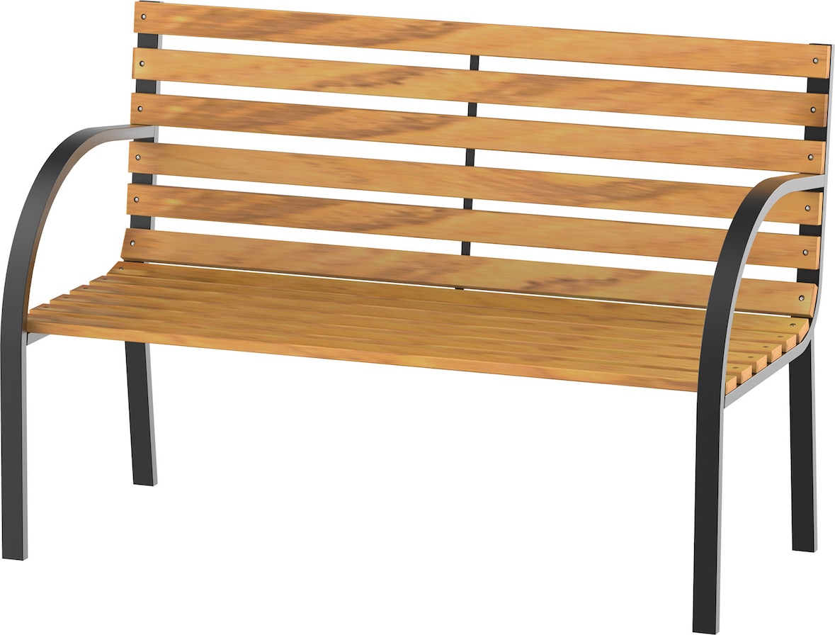Outsunny Banco de Jardín de 2 Plazas 122x60x83 cm con Respaldo y Apoyabrazos Listones de Madera y Marco de Acero Carga 220 kg Color Natural y Negro