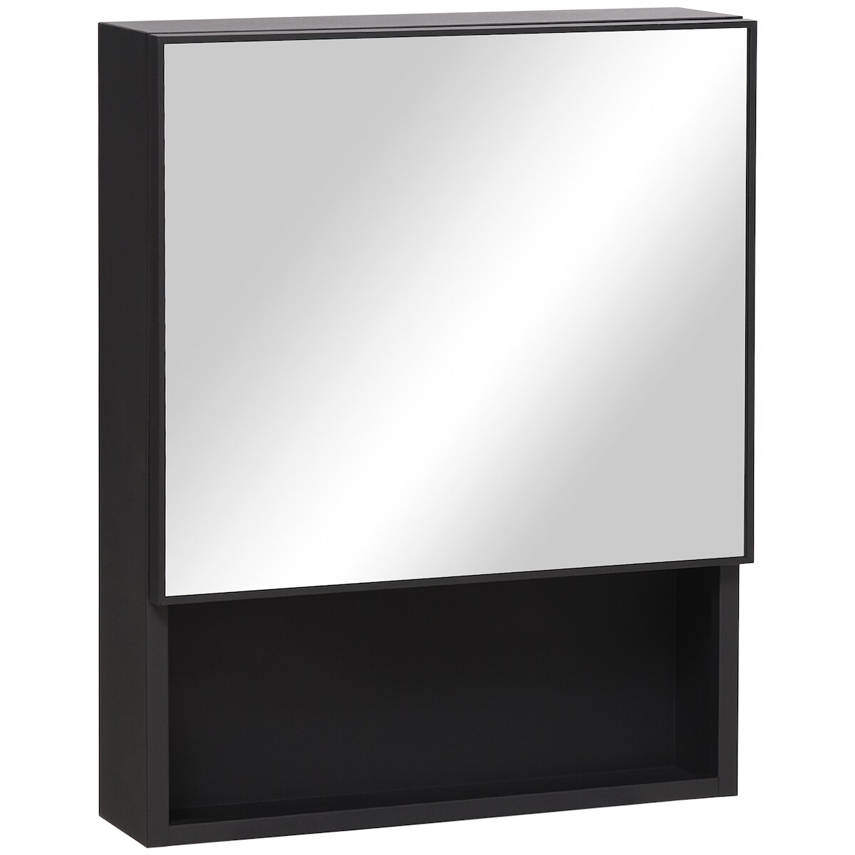 STILVORA Spiegelschrank Hängeschrank 46x14x58 cm mit Spiegeltür und 3 Fächern, Edelstahl wasserfest, Wandmontage, Schwarz fürs Badezimmer