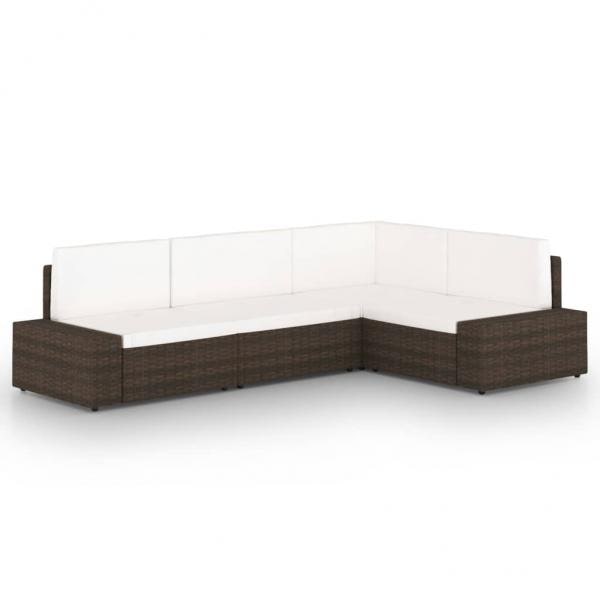 4-tlg. Garten-Lounge-Set mit Kissen Braun Poly Rattan