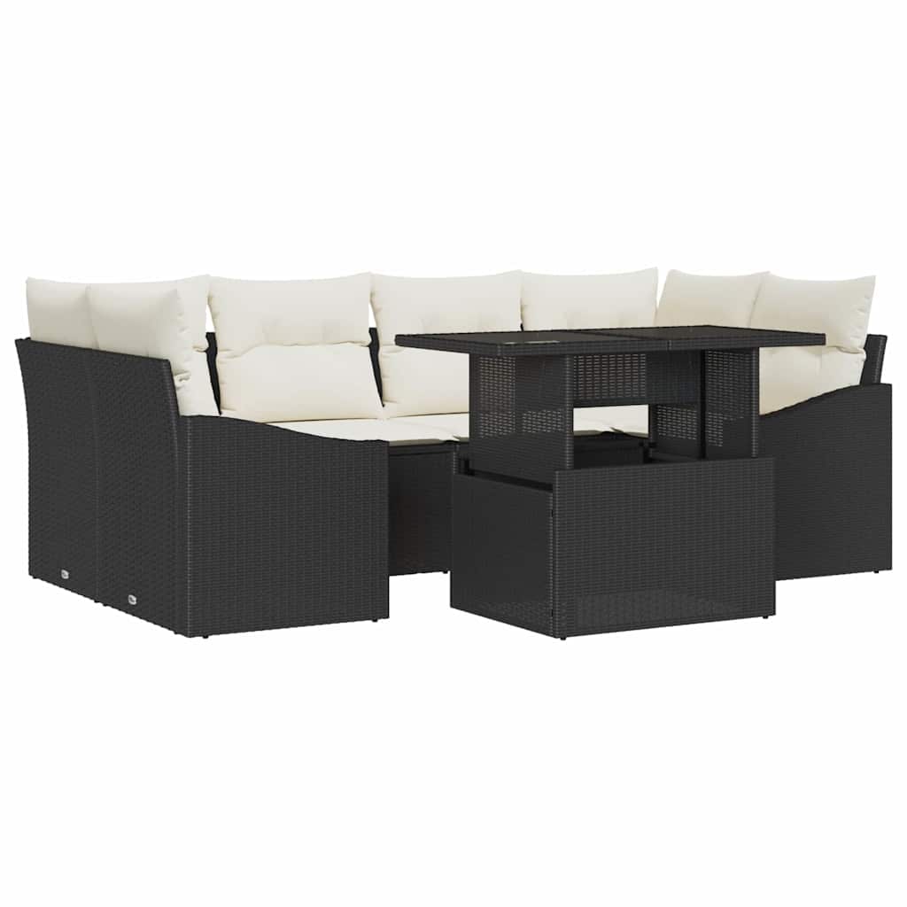 vidaXL Garten-Sofa-Set mit Speicher 7 pcs Schwarz Poly Rattan