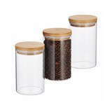 thumbnail of Relaxdays Vorratsdosen Glas, 3er Set, für Pasta, Reis, Müsli, Kaffeebohnen, Volumen 800 ml, HxD 16x9,5 cm, Bambus, natur