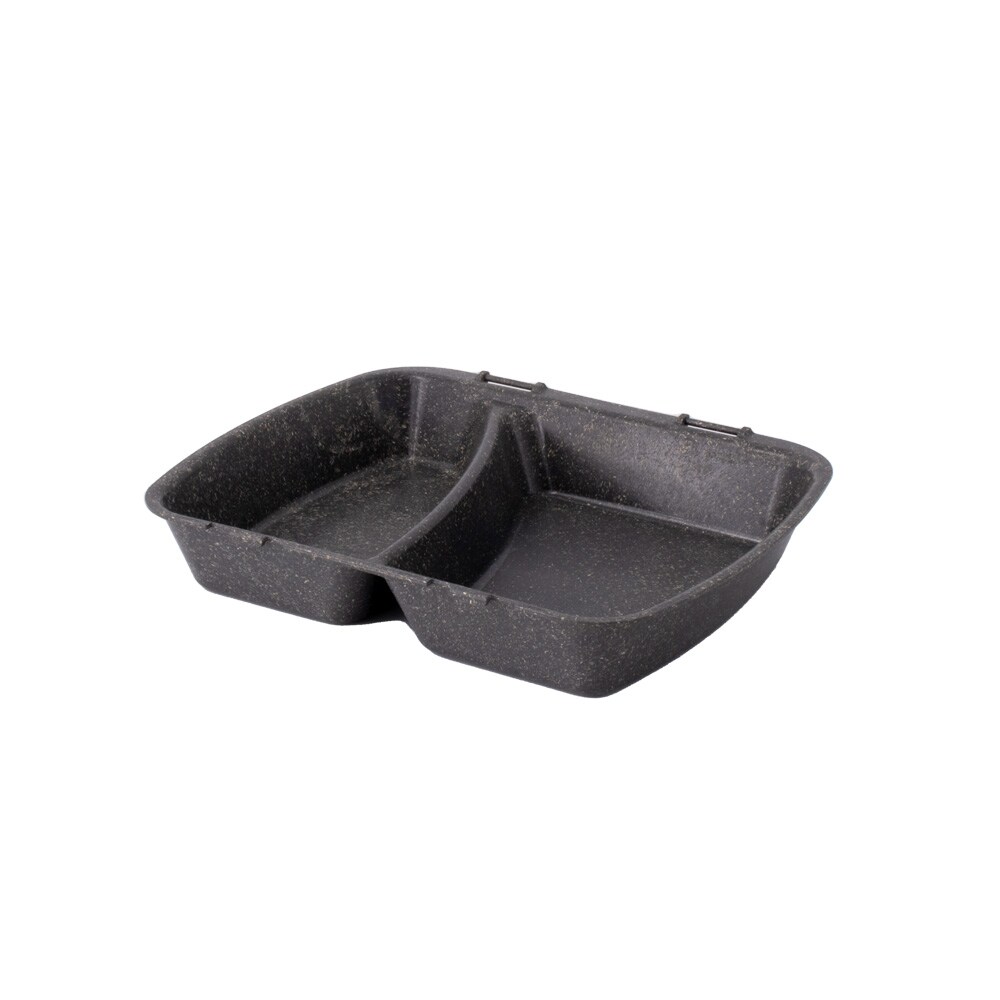 greenbox - Mehrweg Menübehälter "Häppy Box" 24,5 x 20 x 4,5 cm, 2 Kammern, HP4/2, Pfeffer / grau, 15 St.