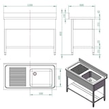 thumbnail of Lavello in acciaio inox con base 120 x 60 x 90 cm - 1 vasca a destra