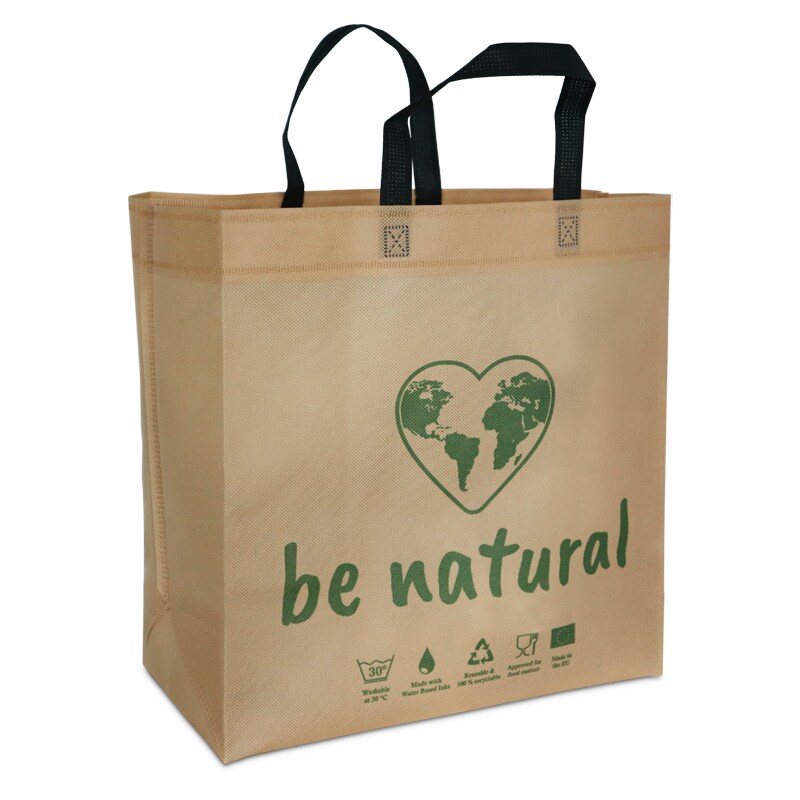 150 Mehrweg Schlaufentragetaschen "Be Natural" natur 40+20x40cm mit EAN Extrastark
