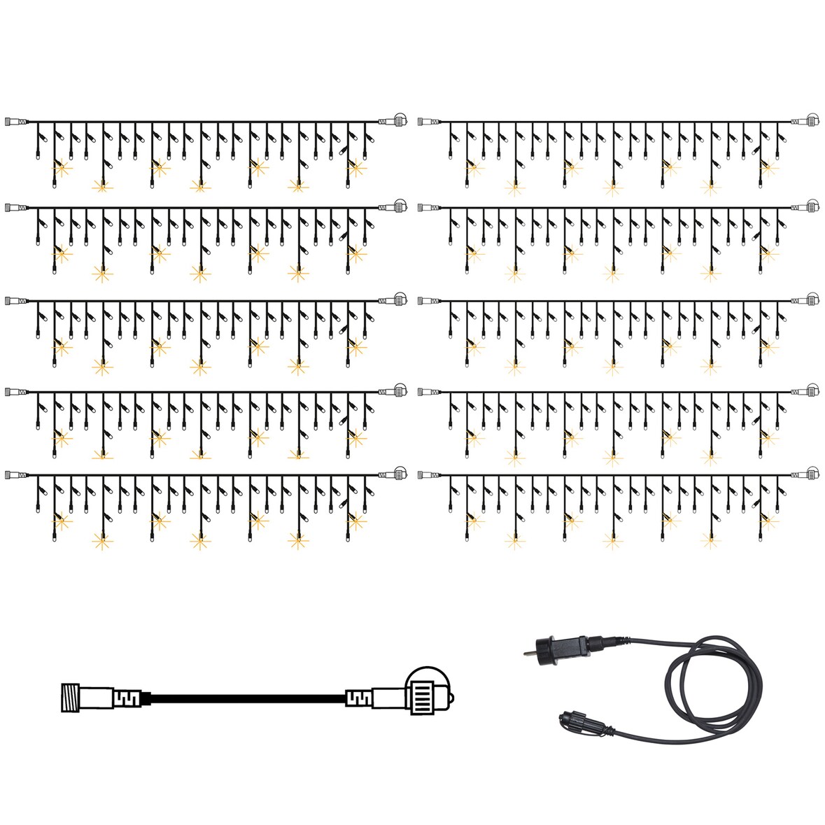 LED Lichtervorhang System Eisregen für Dachrinenn KOMPLETT SET 30m funkelnd