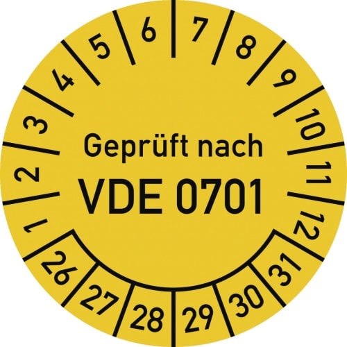 Dreifke® Prüfplakette Geprüft nach VDE 0701, 2026-2031, Folie, Ø 30mm, 10 Stück/Bogen