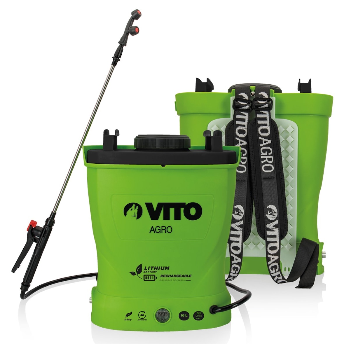 Elektrisches Sprühgerät mit Lithiumbatterie 12V/8AH 16L 6 bar Ladegerät Gemüsegarten Dach VITO