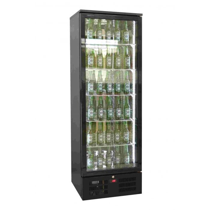 Barkühlschrank LUPO | 1x abschließbare Glastür + LED | 293 Liter, HxBxT 182x60x51,5cm | +2/+10°C | Schwarz | + CHEFGASTRO Geschirrtuch