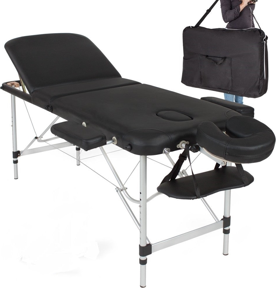 Helloshop26 - Klappbare Massageliege mit dicker Polsterung 3-teilig tragbarer Aluminiumrahmen schwarzer Bezug