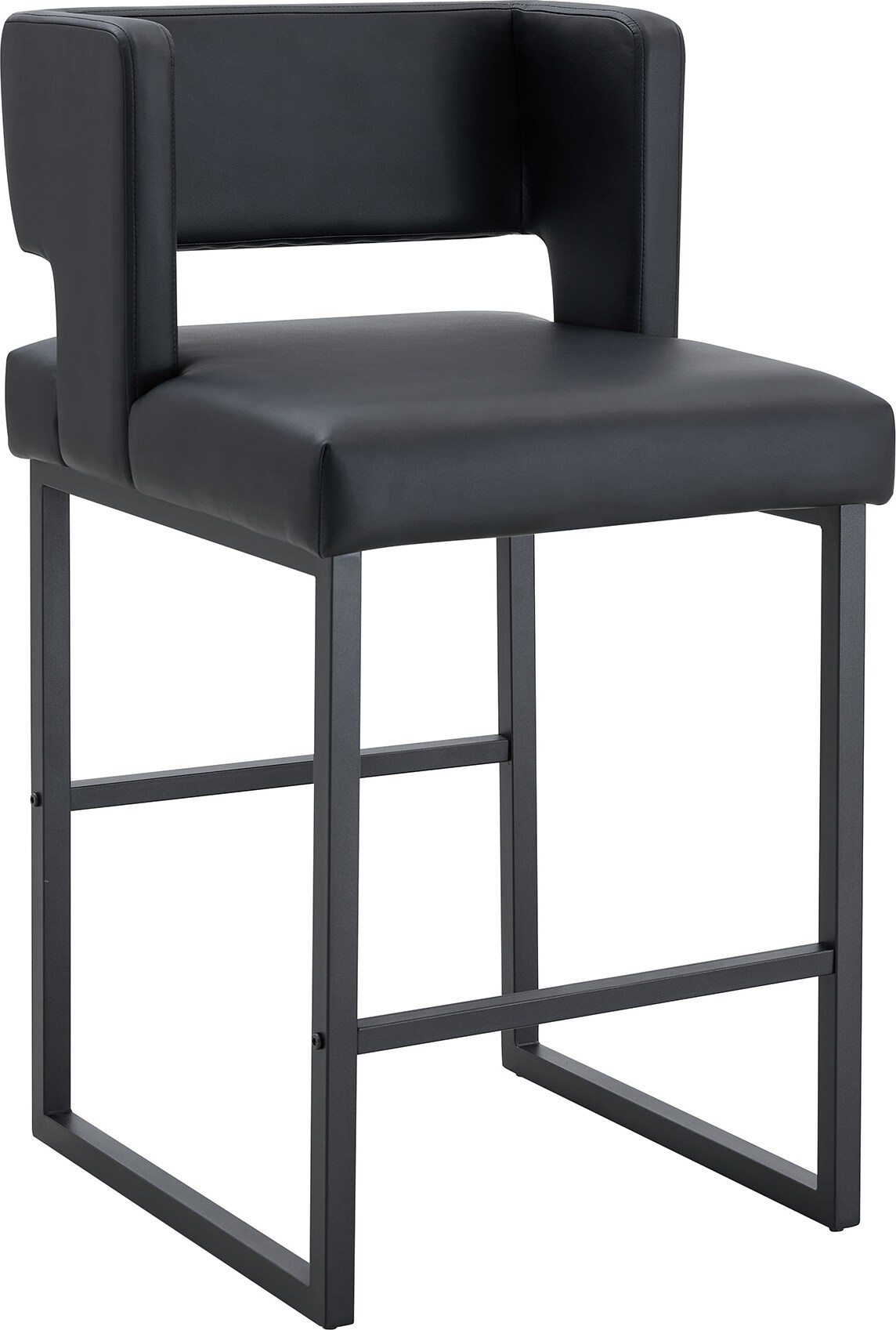 Barhocker Set 2er Schwarz 91x50x41 cm mit PU Bezug und Metallgestell, gepolsterter quadratischer Sitz, nordisches Design