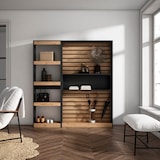 thumbnail of Bücherregal, Holzregal, 170x25x186cm, Wohnzimmer - Büro, Für Bücher, Moderner Stil, Eiche und Schwarz _ 82_3