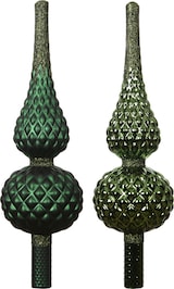 thumbnail of 1 Christbaumspitze Glas 30,5cm matt glänzend sortiert Weihnachtsbaumspitze Glitzerdekor Relief Christbaumschmuck Weihnachtsbaumschmuck Piniengrün