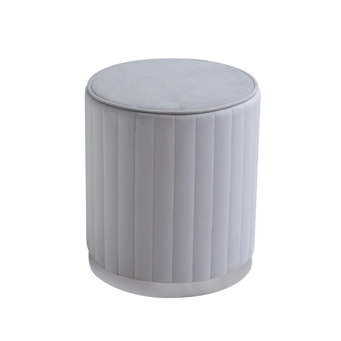 Pouf in velluto trapuntato e base cromata, ⌀36 cm, per arredamento interno/camera da letto/soggiorno/ingresso - Ruby - Grigio chiaro/Argento