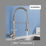 thumbnail of KLARWERK® Bernd | Gastronomie Armatur Silber gebürstet mit Feder |Edelstahl Flex Wasserhahn Küche |Mischbatterie 360° drehbar|Niederdruck 3 Anschlüsse