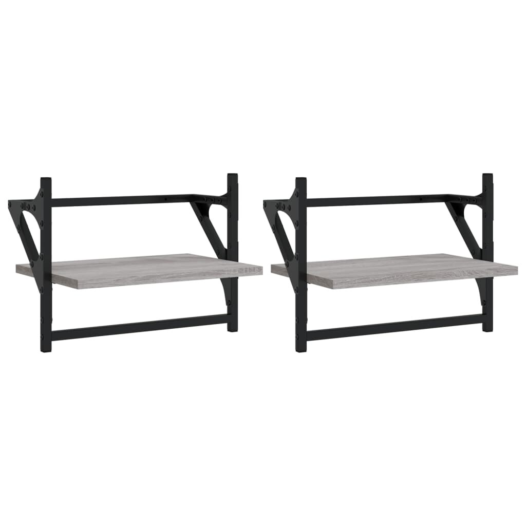 vidaXL Wandregale mit Stangen 2 Stk. Grau Sonoma 40x25x30 cm