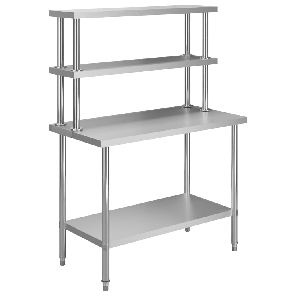 Tavolo da lavoro da cucina con ripiano 120x60x150 cm Acciaio inox