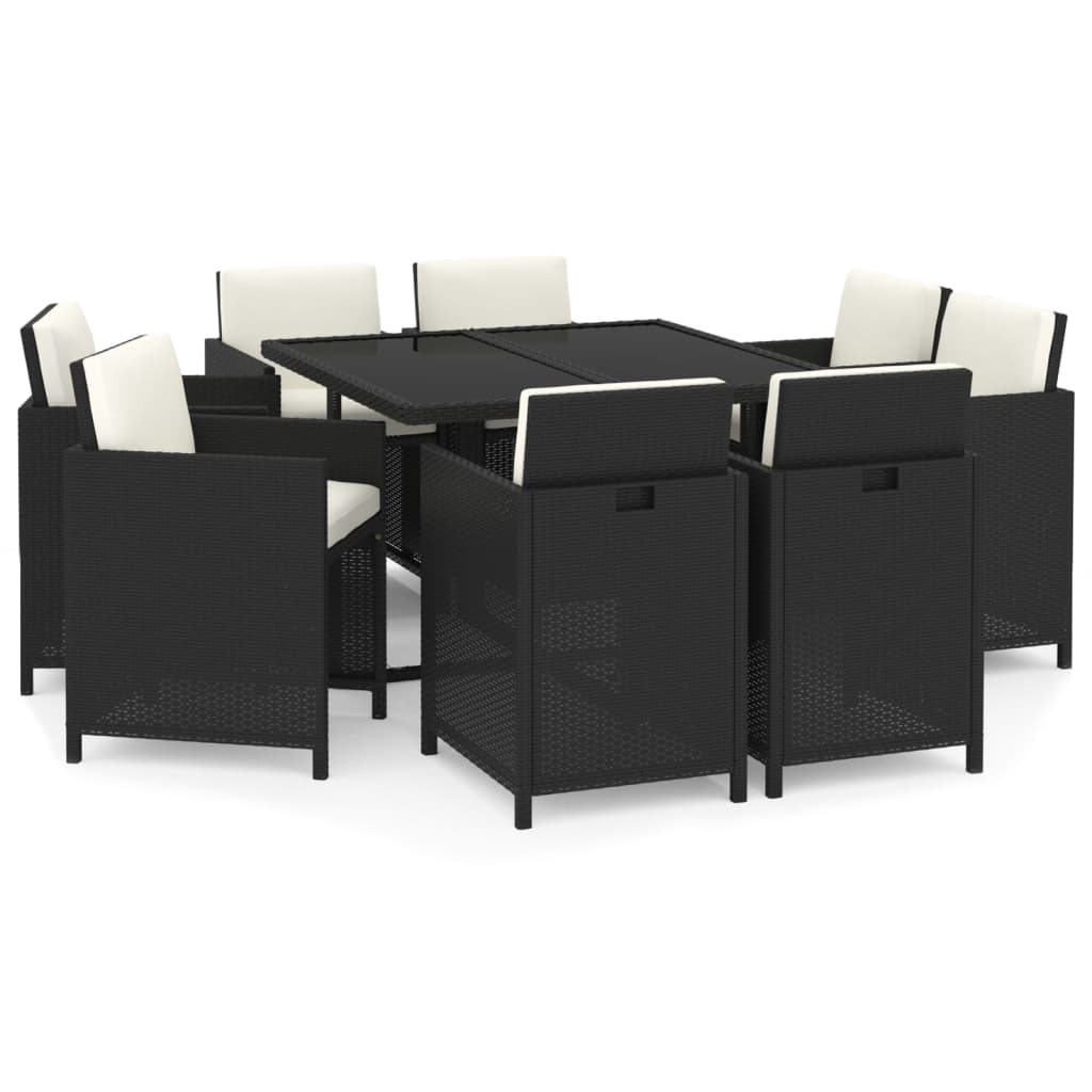 Helloshop26 - Conjunto de comedor de 9 piezas de resina tejida negra con cojines muebles de salón y comedor de jardín 02_0014919