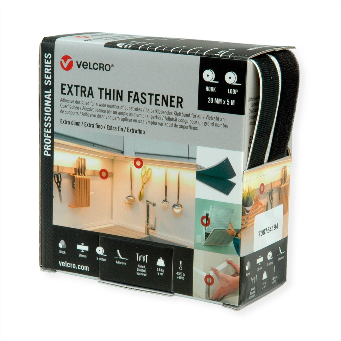 VELCRO® Extra Thin Fastener 5m Hakenband 5m Flauschband, Haken & Flausch 20mm sc