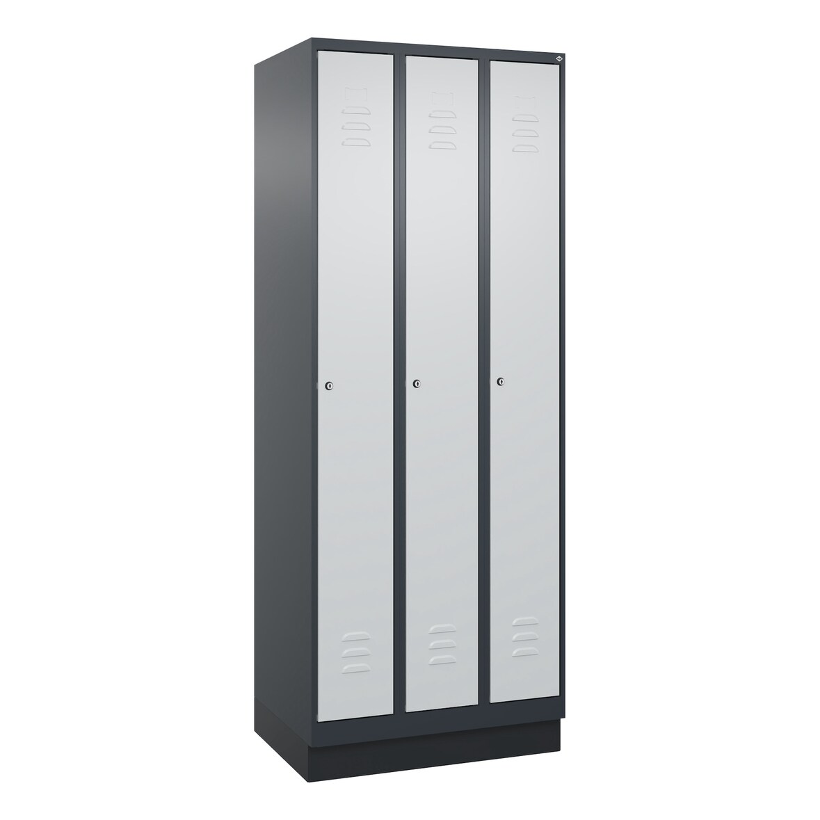 C+P Spind Classic PLUS, Sockel, 3 Abteile, HxBxT 195x75x50cm, Zylinderschloss, Anthrazit/Hellgrau von PROREGAL