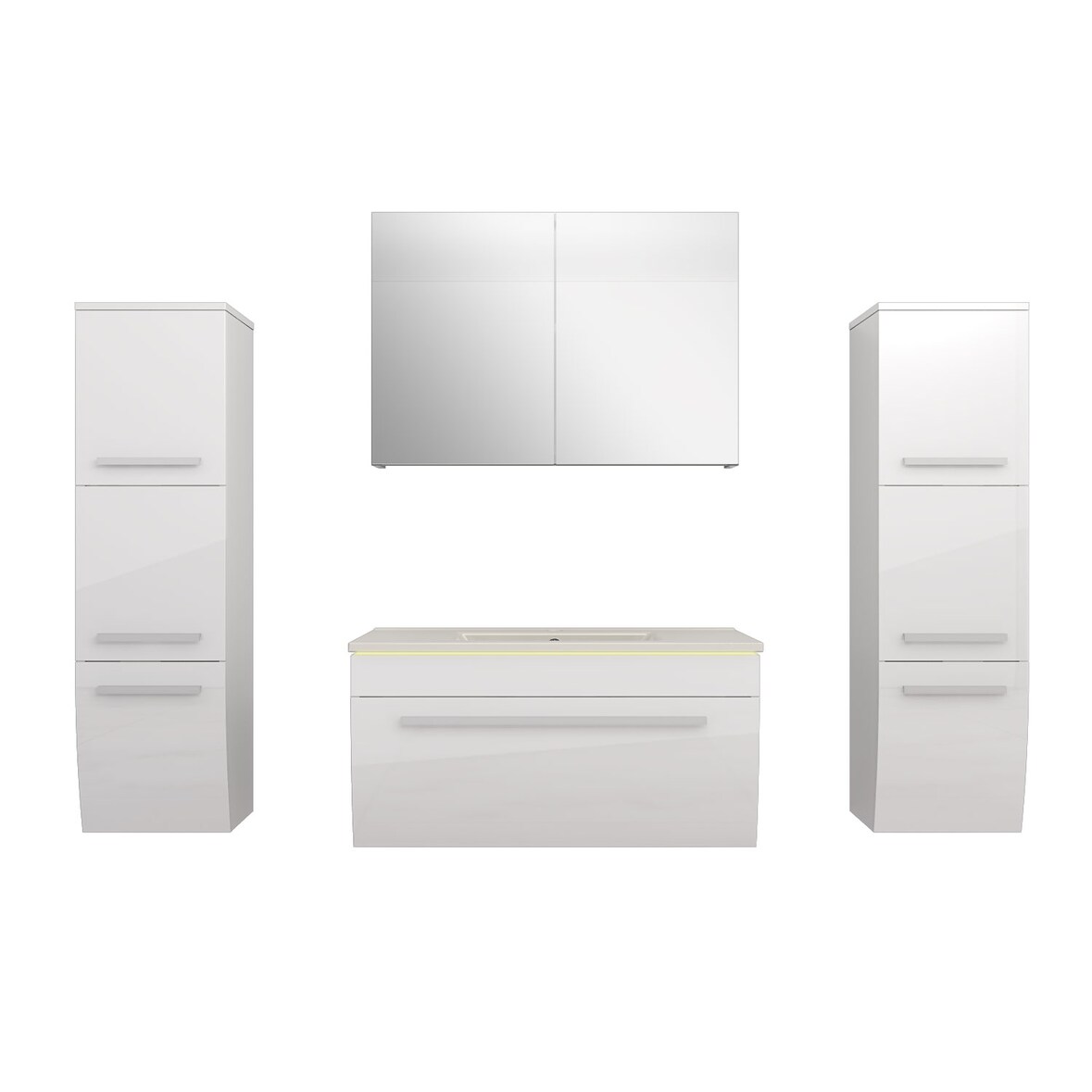 Badmöbel Set Gently 3 V3 Weiß Badezimmermöbel Badspiegel Waschtisch 80 cm mit 1x 5W LED-Strahler