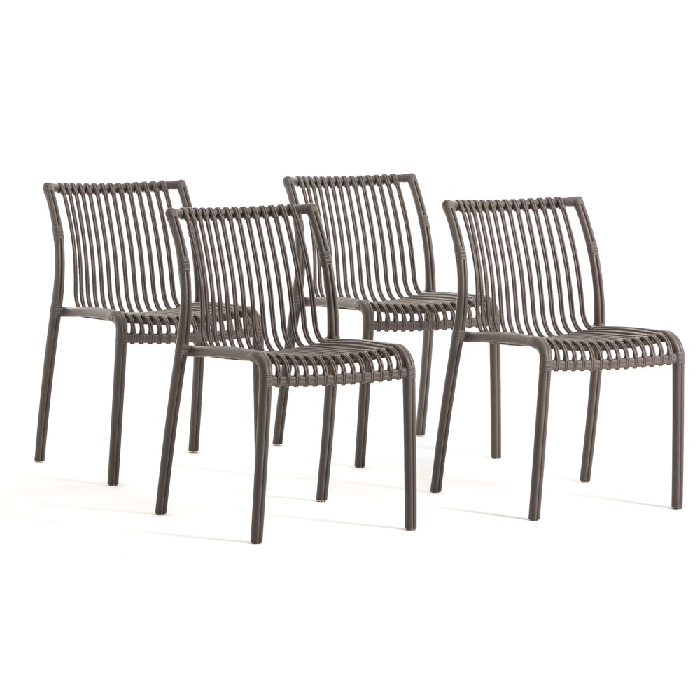 Set van 4 stapelbare stoelen van polypropyleen voor buitengebruik en tuin, bar en restaurant, robuuste en lichte structuur – Olimpia – Taupe