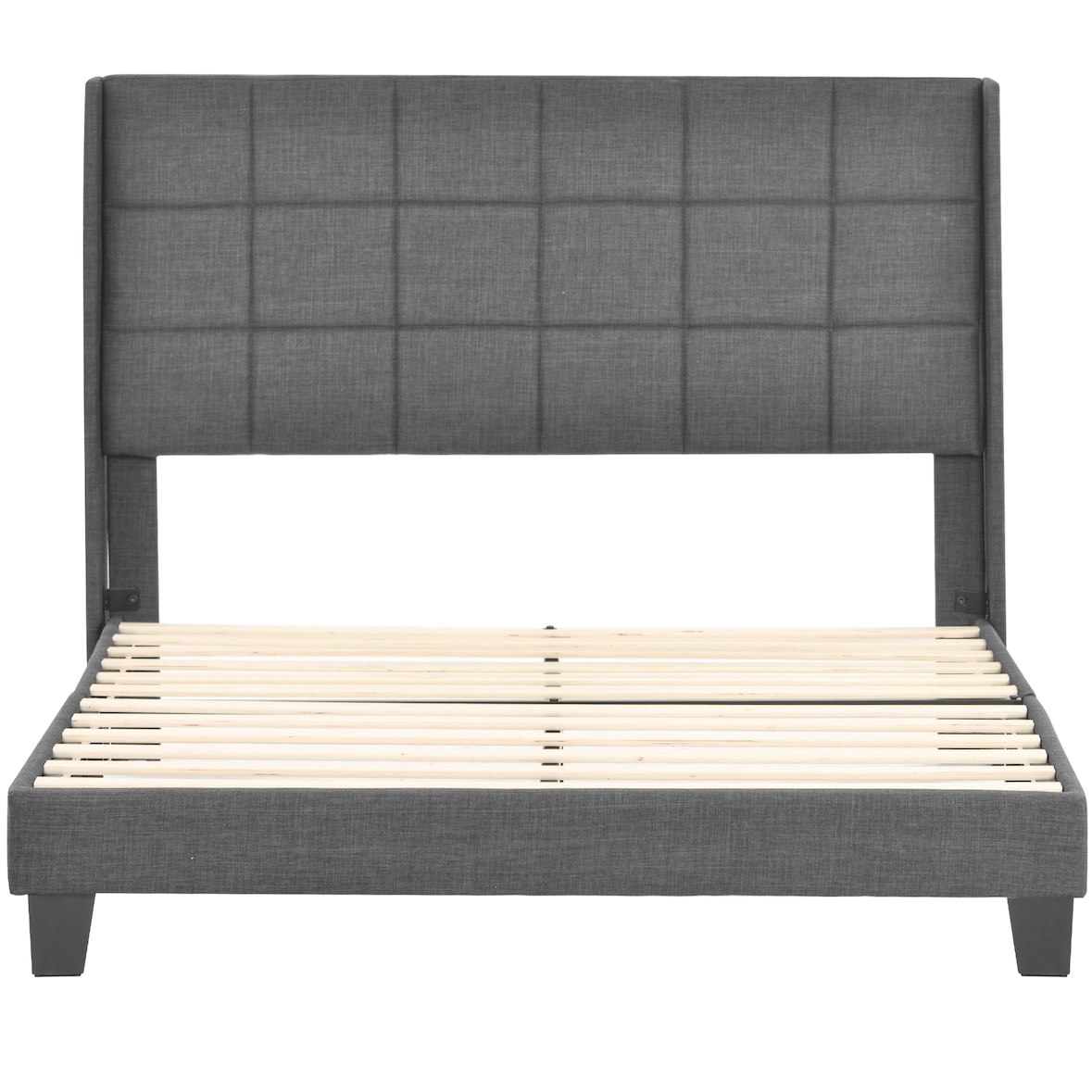 Polsterbett 140x200 mit Lattenrost, Federkernmatratze, Leinenbezug, gepolstertes Kopfteil, stabiles Holzgestell, komfortabel, grau