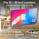thumbnail of ONKRON Monitor Tischhalterung für 13-32 Zoll, bis 8 kg, Gasdruckfeder, VESA 75x75 & 100x100, schwenkbar, neigbar, drehbar, Weiß G80-W