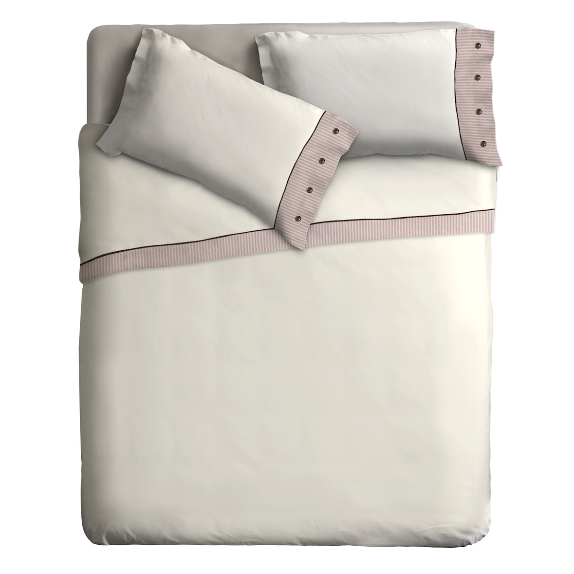 IPERSAN Completo letto Naturale in 100%Puro Cotone, 2 Piazze, Bordo Misto Rigato, Beige