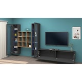 thumbnail of Dmora Wohnzimmermöbel Egidio, Wohnzimmer-Set TV-Möbel mit 3 Türen, Mehrzweck-Wohnmöbel mit Vitrine und LED-Licht, cm 350x30h180, Anthrazit und Ahorn