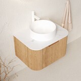 thumbnail of Hängender Badezimmer-Waschtisch 49×61×48 cm mit Keramik-Waschbecken und Carrara-weißer Arbeitsplatte in Naturholz-Optik, Soft-Close-Schubladen