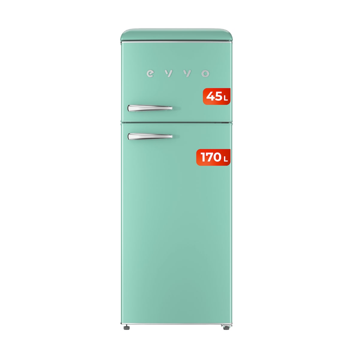 EVVO Frigorífico 2 puertas F45 Retro Verde Aquamarina, refrigerador 170 litros, congelador 45 litros, diseño vintage
