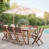thumbnail of Vrijhangende parasol 3×3 m kantelbaar, draaibaar in houtlook ecru