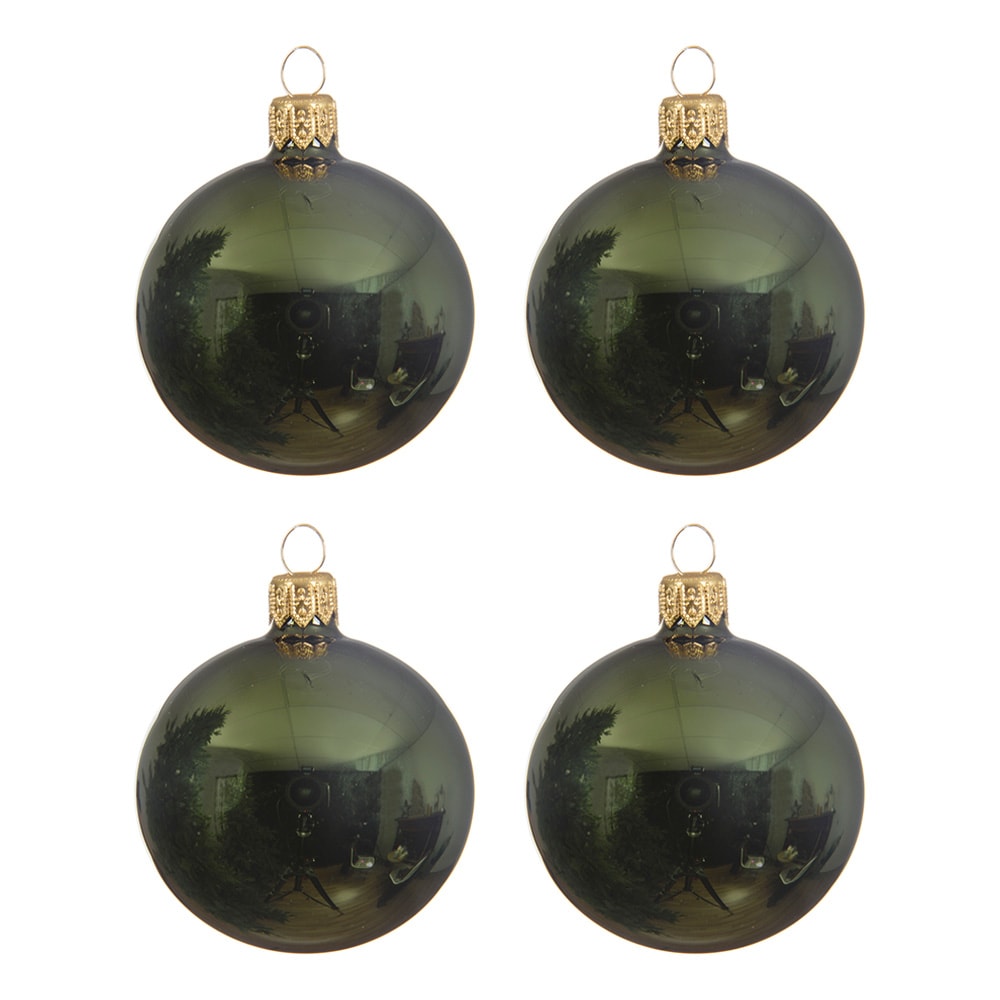4 Weihnachtskugeln 10cm Glas mundgeblasen Christbaumkugeln dunkelgrün glänzend
