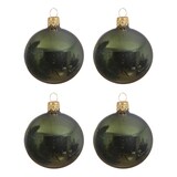 thumbnail of 4 Weihnachtskugeln 10cm Glas mundgeblasen Christbaumkugeln dunkelgrün glänzend