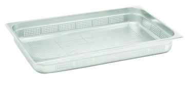 DBMARK - GPP11040 - Recipiente perfurado GN 1/1 de aco inoxidável. Tamanho 32,5 x 53 cm. Profundidade 4 cm. Capacidade 5,6 L - Contém 1 unidade