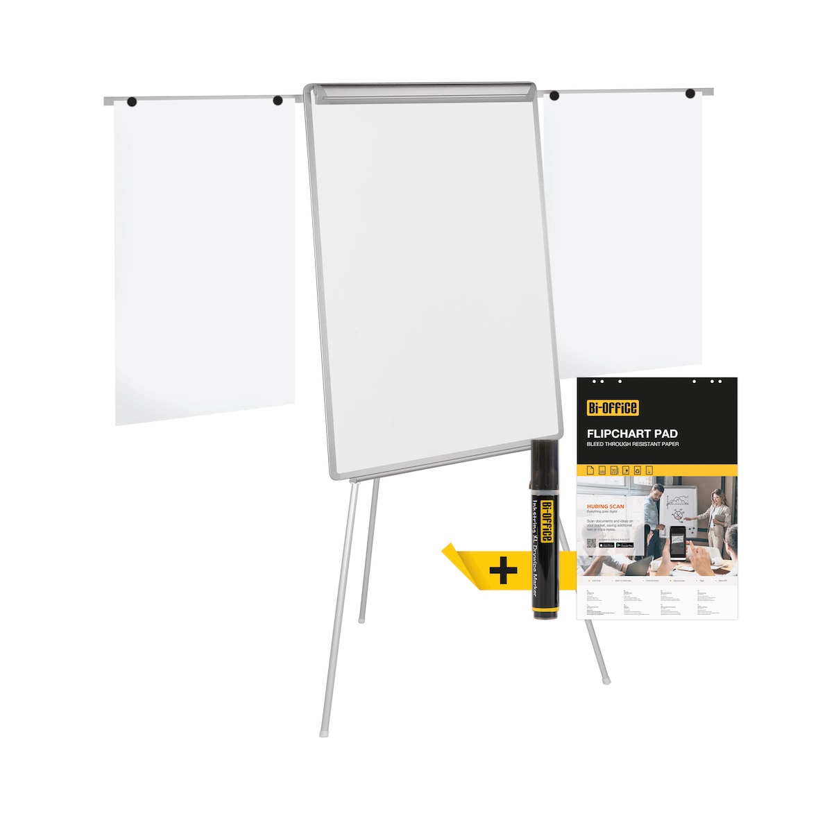Bi-Office Easy Magnetische Flipover Met Uitschuifbare Telescopische Poten, Subtiele Aluminium Omlijsting, Uitklapbare Zijarmen