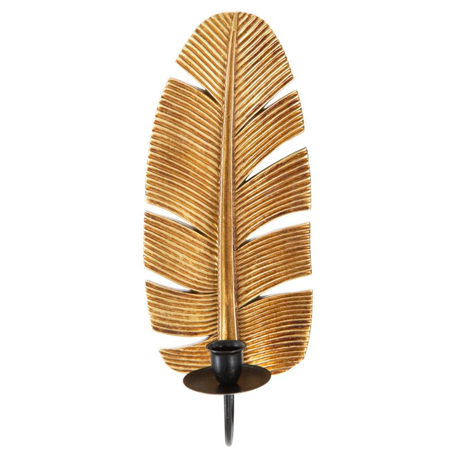 Portacandele da parete in resina dorato foglia cm 12,8x8,9x31,2