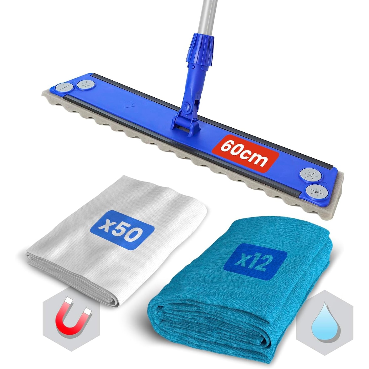 Pack Mopa Atrapapolvo SoftMop Palo, Soporte +50 gasas limpieza en seco+ 12 mopas limpieza en húmedo
